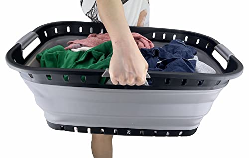 SAMMART 44L (11.6 gallon) Collapsible Plastic Laundry Basket-Foldable Pop Up Storage Container-Portable Washing Tub-Space Saving Hamper, Water Capacity: 35L (9.2 gallon)