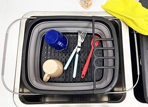 SAMMART 8L (2.11Gallons) Expandable Collapsible Dish Drainer - Foldable Drying Rack - Portable Dinnerware Organizer - Space Saving Kitchen Storage Tray