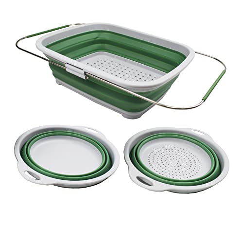 SAMMART Combo - Collapsible & Expandable Basket & Colander & Bowl - Perfect Outdoor & Picnic - Space Saving