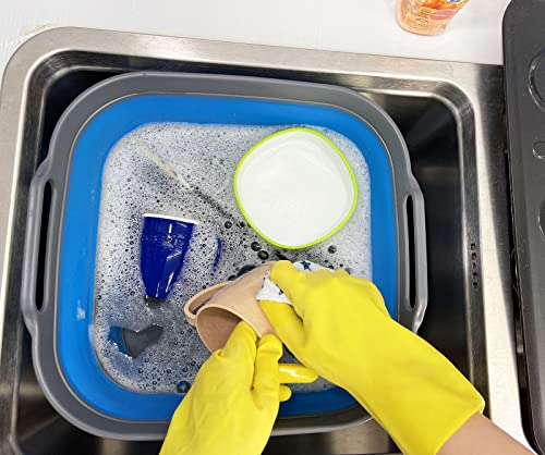 SAMMART 10L (2.6 gallons) Collapsible Plastic Washing Tub with Draining Plug - Foldable Dishpan - Portable Washing Tub/Basin - Pop Up Saving Kitchen Storage