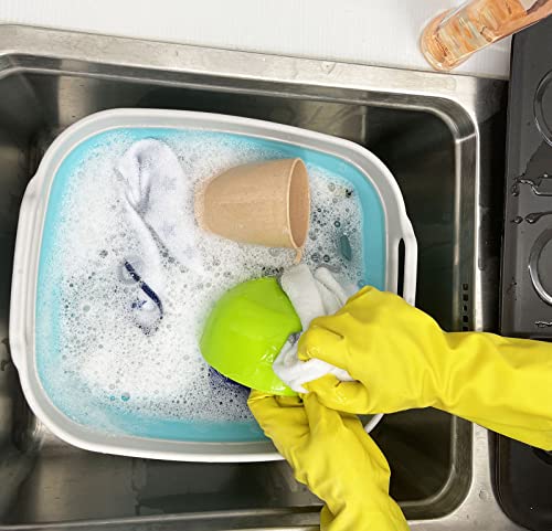 SAMMART 7.5L (2 Gallons) Collapsible Dishpan with Draining Plug - Foldable Washing Basin - Portable Dish Washing Tub - Space Saving y