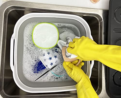 SAMMART 10L (2.6 gallons) Collapsible Plastic Dishpan with Draining Plug - Portable Washing Tub/Basin - Foldable Tub - Space Saving Kitchen Storage