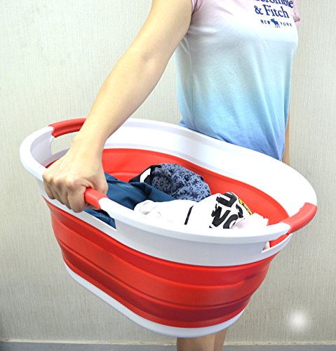 SAMMART Set of 2-36L (9.5 Gallon) Collapsible 3 Handled Plastic Laundry Basket-Foldable Pop Up Storage Container-Portable Washing Tub-Space Saving Basket/Water Capacity 27L/7.1 Gallon