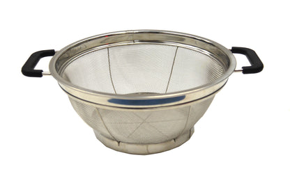 SAMMART Set of 2 Stainless Steel Mesh Colander with Black Silicone Handle - Strainer for Pasta, Noodle and Fruits