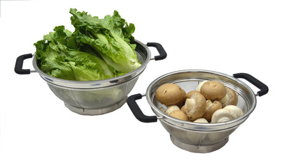 SAMMART Set of 2 Stainless Steel Mesh Colander with Black Silicone Handle - Strainer for Pasta, Noodle and Fruits