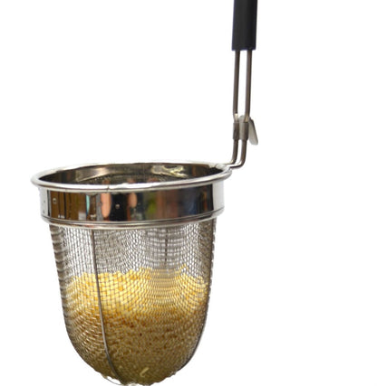 SAMMART Stainless Steel Mesh Noodle Strainer basket with Black Silicone Handle - Pasta Sieve Colander