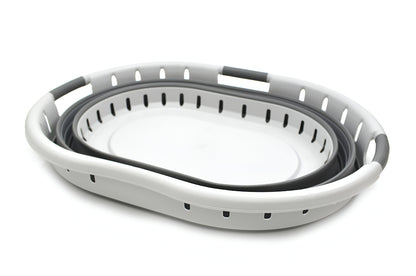 SAMMART 57L (15 Gallons) Collapsible 3-Handled Plastic Laundry Basket - Oval Tub - Portable Washing Tub - Pop up Laundry Hamper (1 pc - Oval, Dark Grey)