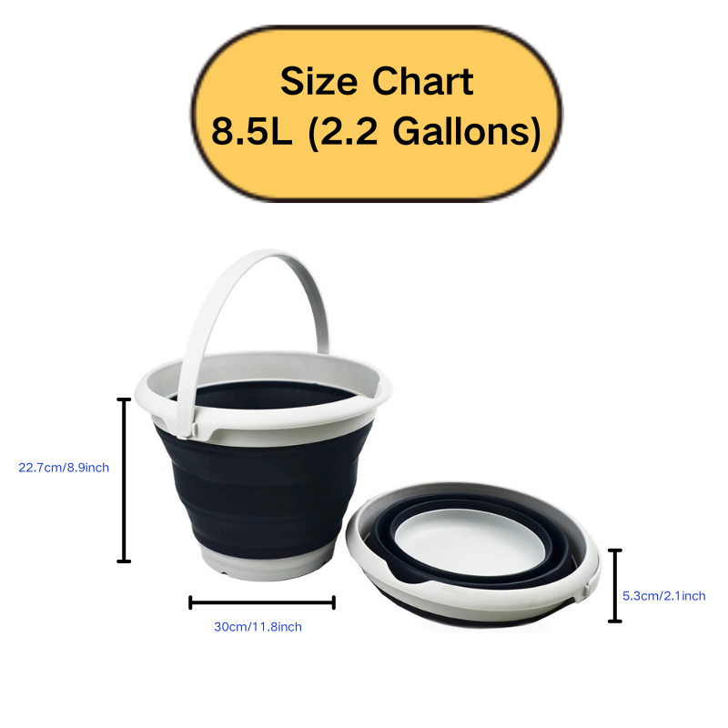 SAMMART Collapsible Plastic Bucket - Foldable Tub - Portable Fishing Water Pail - Space Saving Outdoor Waterpot (Grey/Slate Grey, 8.5L Round)