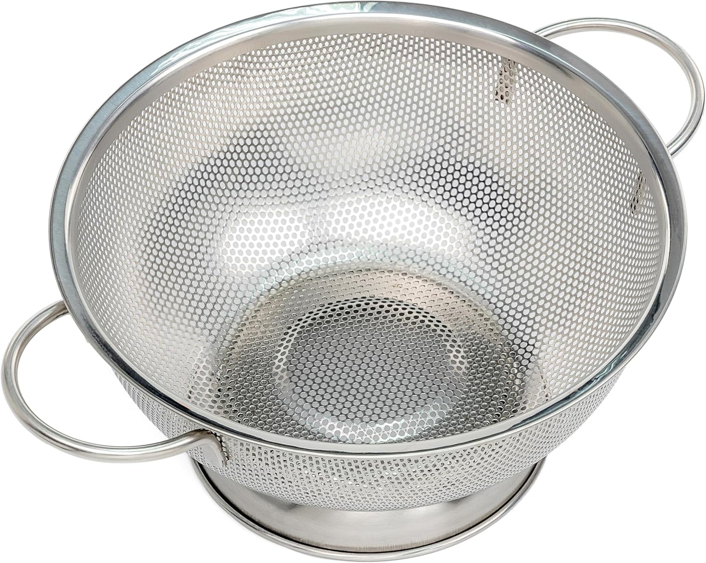 SAMMART 10 inches Perforated Stainless Steel Sheet Colander with Handle - Strainer for Pasta, Noodle and Fruits
