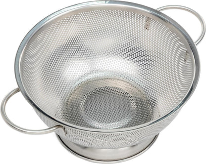 SAMMART 10 inches Perforated Stainless Steel Sheet Colander with Handle - Strainer for Pasta, Noodle and Fruits