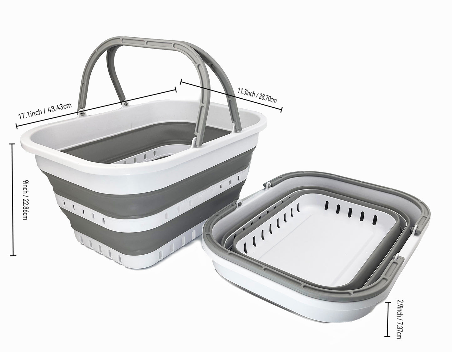 SAMMART Collpasible Shopping Basket 19L - Laundry Basket - Portable Outdoor Picnic Basket - Foldable Basket for Camping (White/Grey)