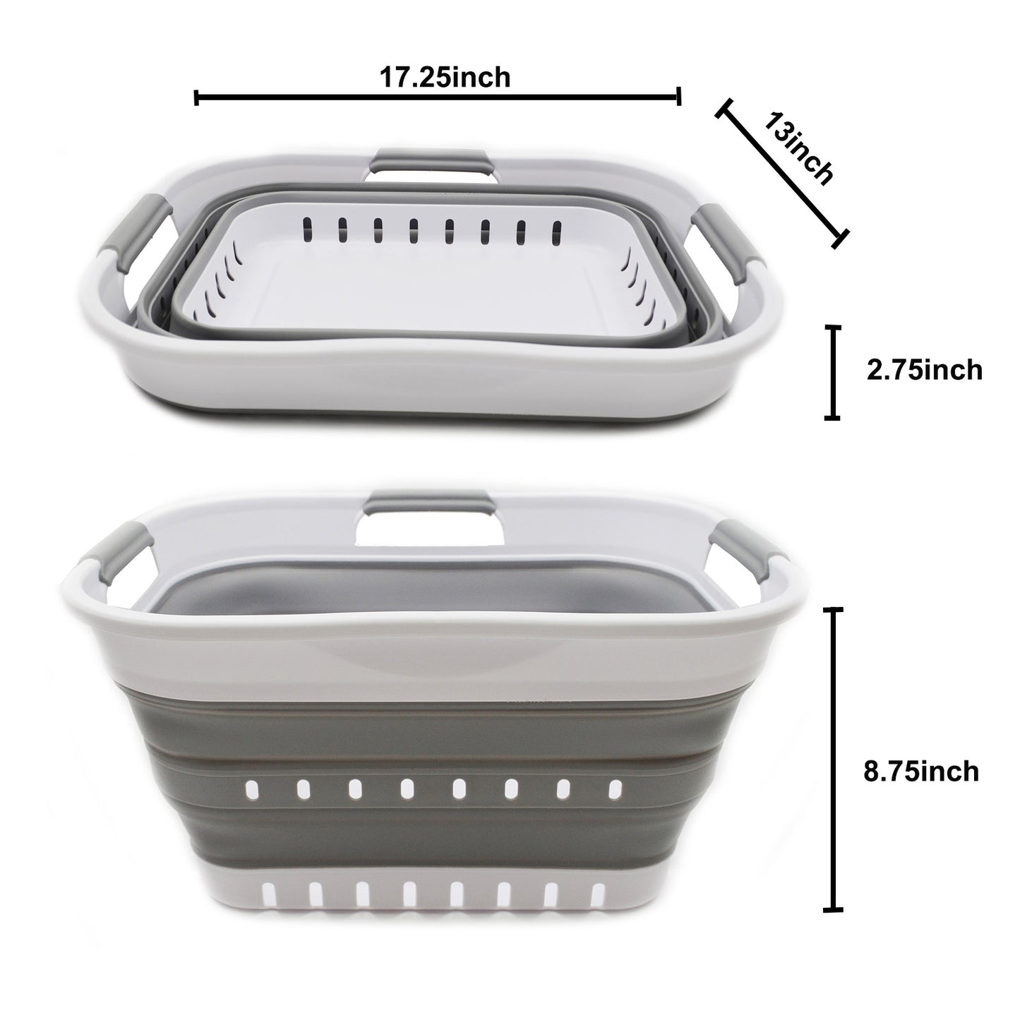 SAMMART Collpasible Laundry Basket (19L Collapsible Laundry Basket with Holes (White/Grey))