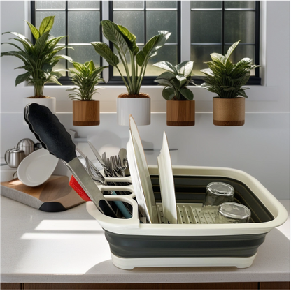 SAMMART Collapsible Dish Drainer with Drainer Board - Foldable Drying Rack Set - Portable Dinnerware Organizer - Space Saving Kitchen Storage Tray