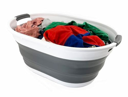 SAMMART Set of 2 Collapsible Plastic Oval Laundry Basket - Foldable Pop Up Storage Container/Organizer - Portable Washing Tub - Space Saving Hamper
