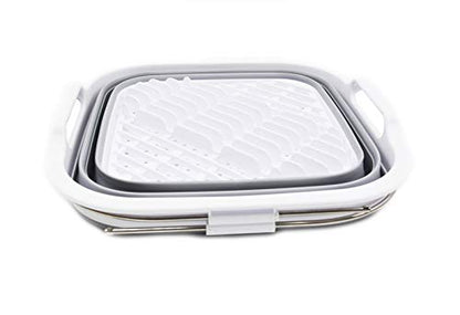 SAMMART 12L (3.17 Gallon) Expandable & Collapsible Dish Drainer-Foldable Drying Rack-Portable Dinnerware Organizer-Space Saving Kitchen Storage Tray