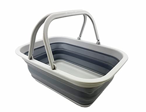 SAMMART 9.2L (2.37Gallon) Collapsible Tub with Handle - Portable Outdoor Picnic Basket/Crater - Foldable Shopping Bag - Space Saving Storage Container