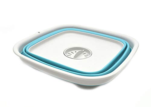SAMMART 9.3L (2.46Gallon) Collapsible Dishpan with Draining Plug - Foldable Washing Basin - Portable Dish Washing Tub - Space Saving Kitchen Storage Tray
