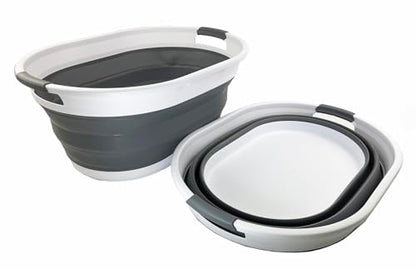 SAMMART Set of 2 Collapsible Plastic Oval Laundry Basket - Foldable Pop Up Storage Container/Organizer - Portable Washing Tub - Space Saving Hamper
