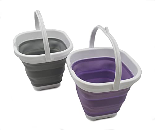SAMMART 2.6L (0.68 Gallon) Super Mini Square Collapsible Plastic Bucket - Foldable Square Tub - Portable Fishing Water Pail - 2 Pieces Box Pack