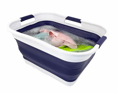 SAMMART 30L (8 gallons) Collapsible Plastic Laundry Washing Tub/Basket-Portable Pop Up Storage Container/Organizer-Foldable Laundry Hamper-Space Saving