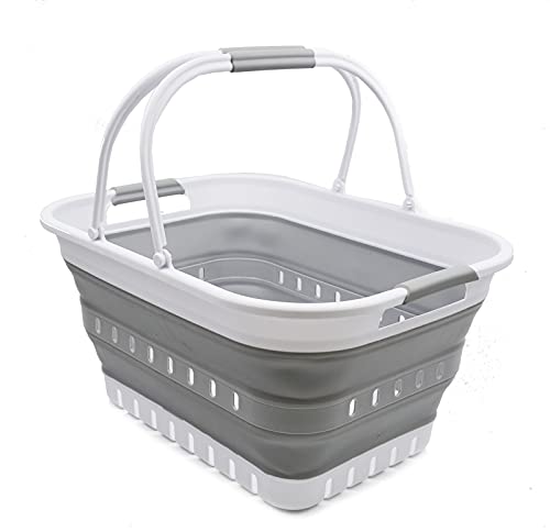 SAMMART 29L (7.6 Gallon) Collapsible Tub with Handle - Portable Outdoor Picnic Basket/Crater - Foldable Shopping Bag - Space Saving Storage Container