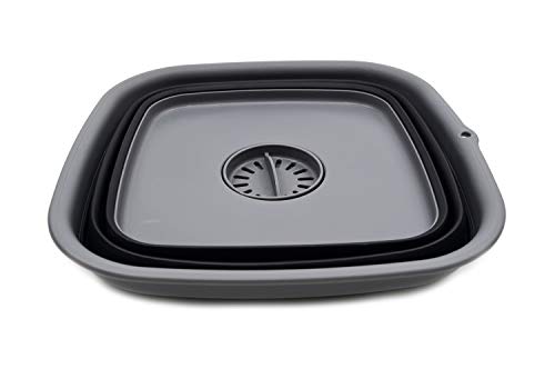 SAMMART 9.3L (2.46Gallon) Collapsible Dishpan with Draining Plug - Foldable Washing Basin - Portable Dish Washing Tub - Space Saving Kitchen Storage Tray