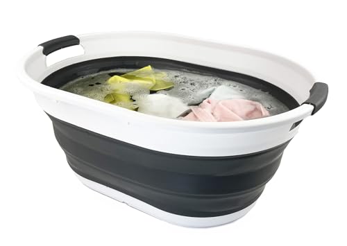 SAMMART Set of 2 Collapsible Plastic Oval Laundry Basket - Foldable Pop Up Storage Container/Organizer - Portable Washing Tub - Space Saving Hamper