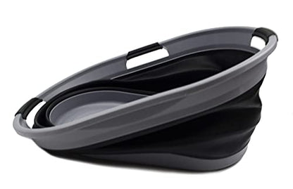 SAMMART Set of 2-44L (11.6 gallon) Collapsible 3 handled Plastic Laundry Basket - Oval Tub/Basket - Foldable Storage Container/Organizer - Portable Washing Tub - Space Saving Laundry Hamper