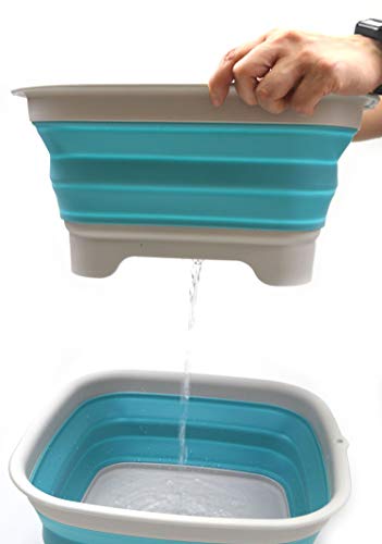 SAMMART 9.3L (2.46Gallon) Collapsible Dishpan with Draining Plug - Foldable Washing Basin - Portable Dish Washing Tub - Space Saving Kitchen Storage Tray
