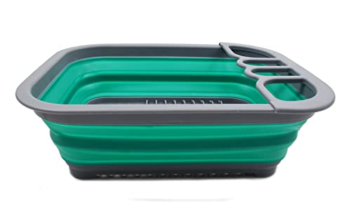 SAMMART Collapsible Dish Drainer with Drainer Board - Foldable Drying Rack Set - Portable Dinnerware Organizer - Space Saving Kitchen Storage Tray