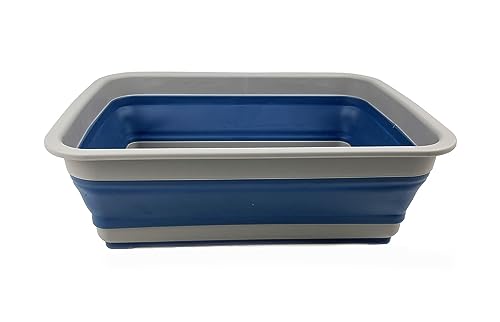SAMMART 8L (2.1 Gallon) Collapsible Tub - Foldable Dish Tub - Portable Washing Basin - Space Saving Plastic Washtub (Grey/Mist Blue(Dish tub))