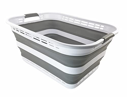 Collpasible Laundry Basket (42L Collapsible Laundry Basket with Holes (White/Grey))