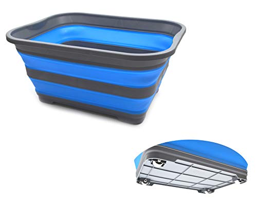 SAMMART Collapsible Plastic Laundry Basket - Foldable Pop Up Storage Container/Organizer with wheels - Portable Washing Tub - Space Saving Storage Box/Basket with wheels