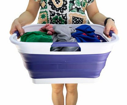 SAMMART 30L (8 gallons) Collapsible Plastic Laundry Washing Tub/Basket-Portable Pop Up Storage Container/Organizer-Foldable Laundry Hamper-Space Saving