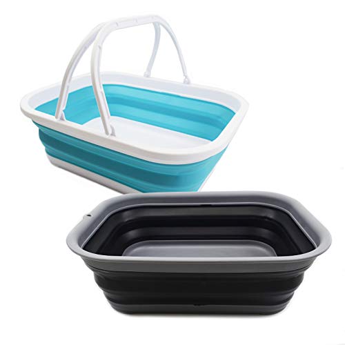 SAMMART 12L(3.17Gallon)+12L(3.17Gallon) Collapsible Tub with Handle & Collapsible Tub - Portable Outdoor Picnic Basket - Foldable Shopping Bag