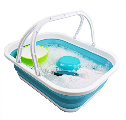 SAMMART 12L(3.17Gallon)+12L(3.17Gallon) Collapsible Tub with Handle & Collapsible Tub - Portable Outdoor Picnic Basket - Foldable Shopping Bag