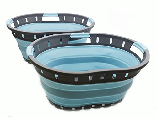 SAMMART 36L (9.5 gallon) Collapsible 3 handled Plastic Laundry Basket - Oval Basket - Foldable Storage Container/Organizer - Space Saving Laundry Hamper