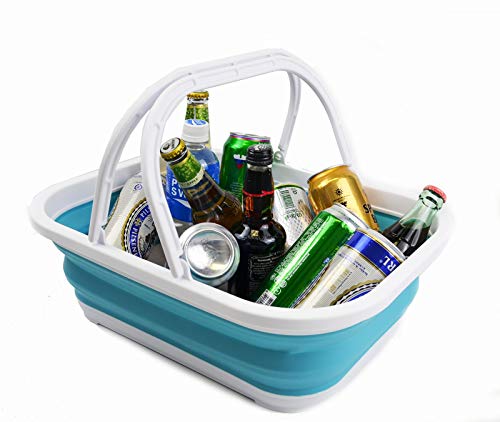 SAMMART 12L(3.17Gallon)+12L(3.17Gallon) Collapsible Tub with Handle & Collapsible Tub - Portable Outdoor Picnic Basket - Foldable Shopping Bag