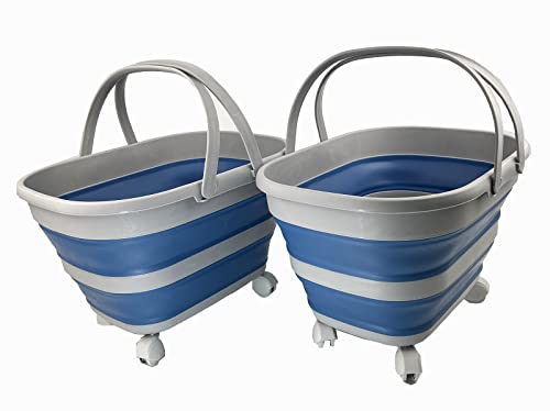 SAMMART 17L(4.5 gallons) Collapsible Plastic Tub with Handle & Wheels-Portable Outdoor Picnic Basket/Crater with 360˚ Rotating Wheels-Pop Up Saving