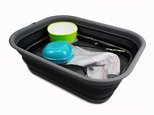 SAMMART 12L(3.17Gallon)+12L(3.17Gallon) Collapsible Tub with Handle & Collapsible Tub - Portable Outdoor Picnic Basket - Foldable Shopping Bag