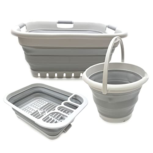 SAMMART COMBO 004 Collapsible Laundry Basket & Dish Drainer & Bucket - Perfect Outdoor & Picnic - Space Saving Storage Container
