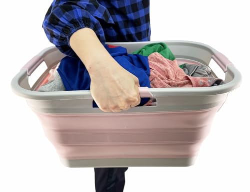 SAMMART 30L (8 gallons) Collapsible Plastic Laundry Washing Tub/Basket-Portable Pop Up Storage Container/Organizer-Foldable Laundry Hamper-Space Saving