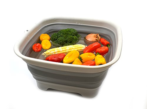 SAMMART 9.3L (2.46Gallon) Collapsible Dishpan with Draining Plug - Foldable Washing Basin - Portable Dish Washing Tub - Space Saving Kitchen Storage Tray