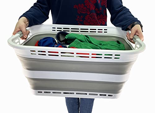 Collpasible Laundry Basket (42L Collapsible Laundry Basket with Holes (White/Grey))