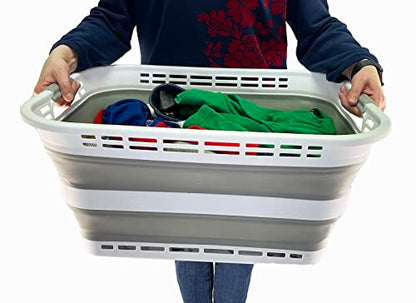 Collpasible Laundry Basket (42L Collapsible Laundry Basket with Holes (White/Grey))