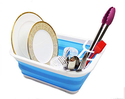 SAMMART Collapsible Dish Drainer - Foldable Drying Rack - Portable Dinnerware Organizer - Space Saving Kitchen Storage Tray