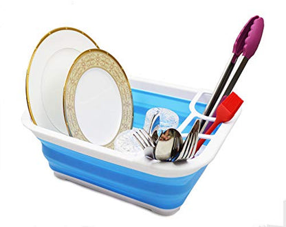 SAMMART Collapsible Dish Drainer - Foldable Drying Rack - Portable Dinnerware Organizer - Space Saving Kitchen Storage Tray