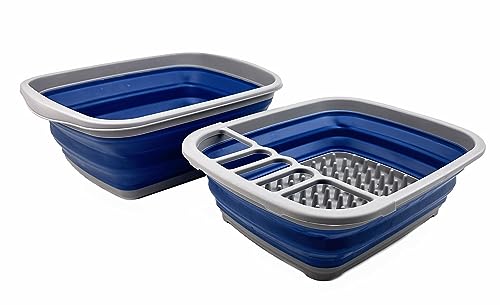 SAMMART 2 pcs Camping Set 10L (2.6 Gallons) Collapsible Tub - Foldable Dish Tub & 8L (2.11Gallons) Collapsible Dish Drainer
