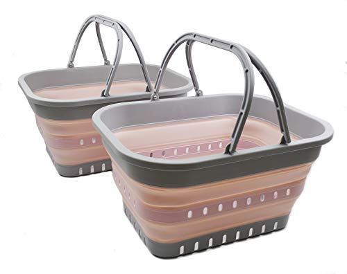SAMMART 19L (5 Gallon) Collapsible Tub with Handle - Portable Outdoor Picnic Basket/Crater - Foldable Shopping Bag - Space Saving Storage Container
