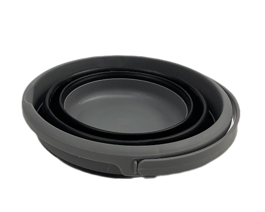 SAMMART Collapsible Plastic Bucket - Foldable Round Tub with Handle - Pop Up Saving (Grey/Black, 5.5L)